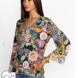 Johnny Was Wild Bird V-Neck Kimono Sleeve Tee